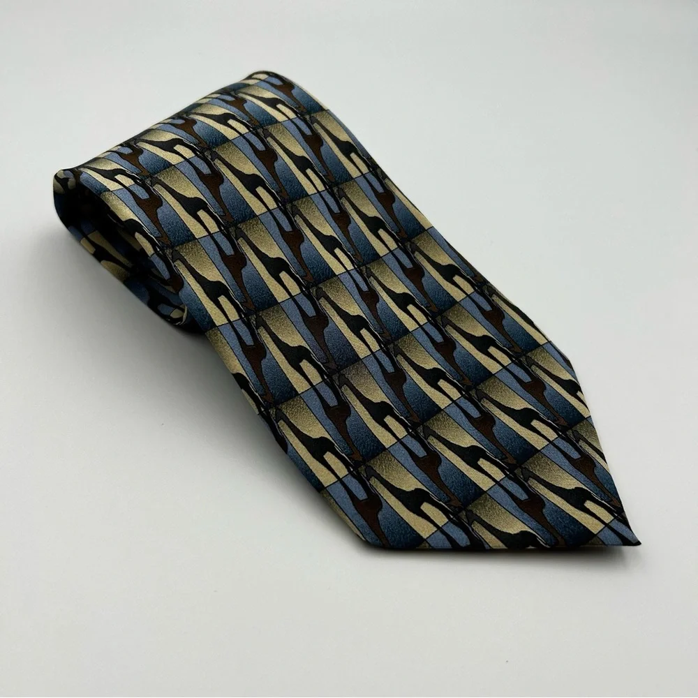 The Nature Conservancy Men's Tie 100% Silk Giraffes Animal Safari Blue Brown